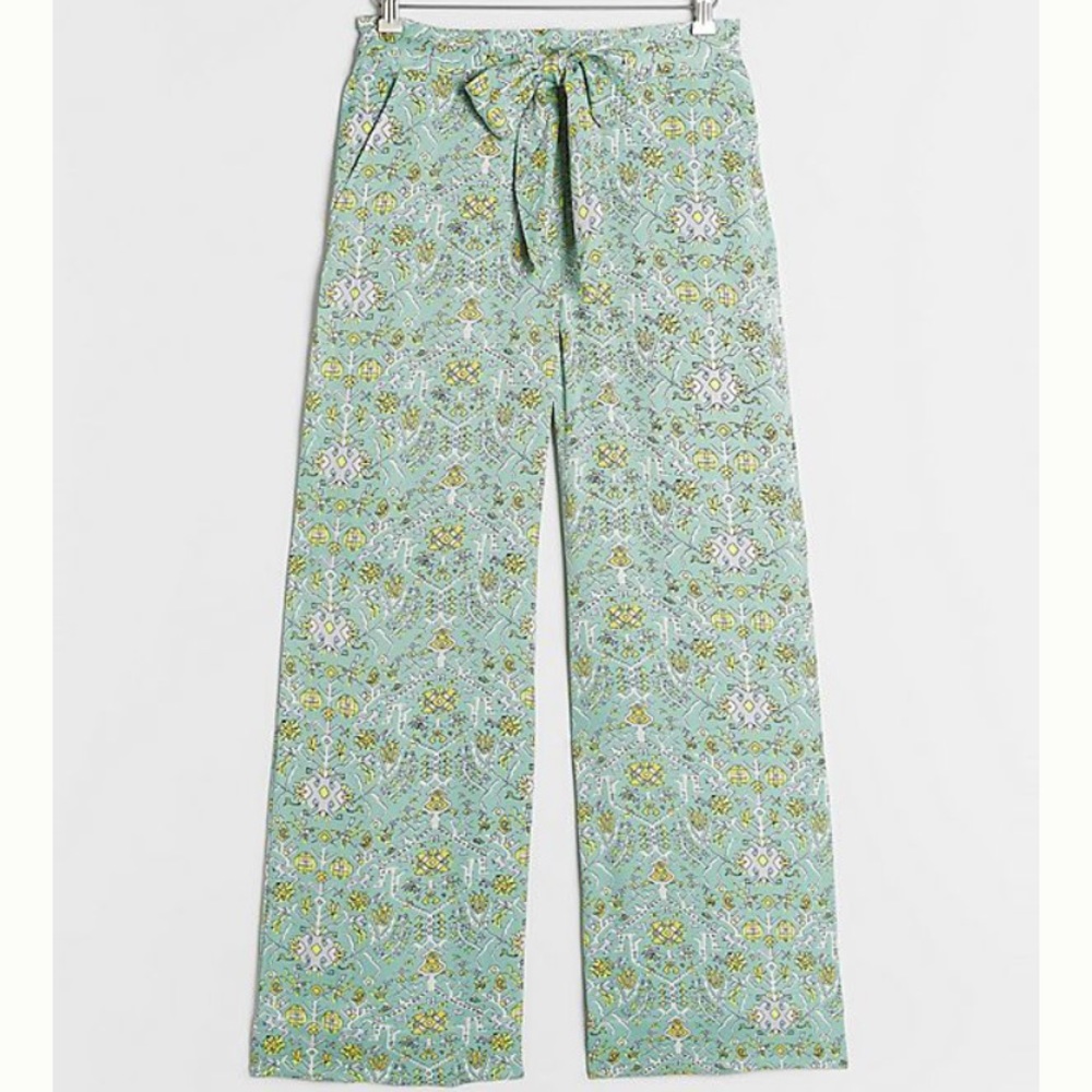 Anthropologie Green Patterned Wide Leg Pants